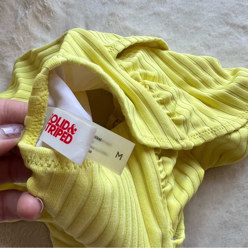 Solid & Striped Yellow Ribbed Strapless One Piece… - image 7